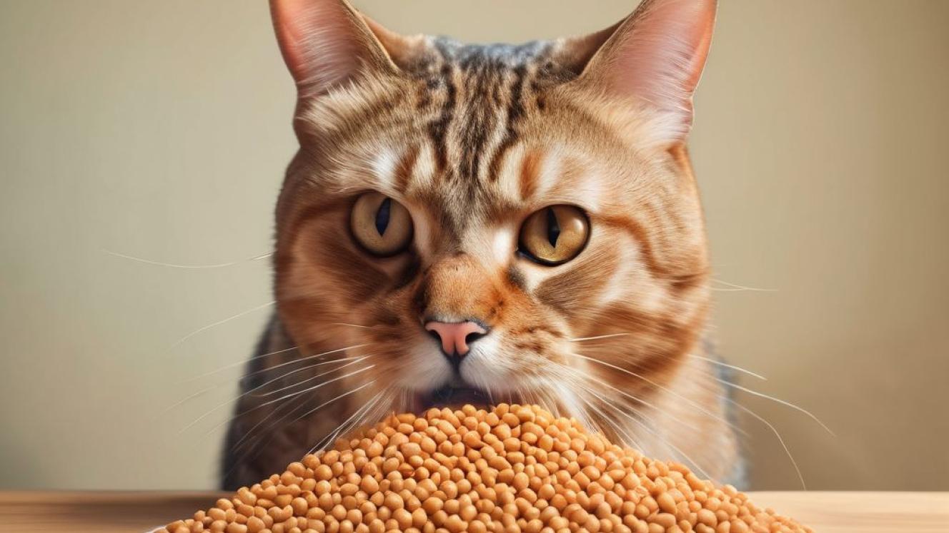 Cat looking at cat food