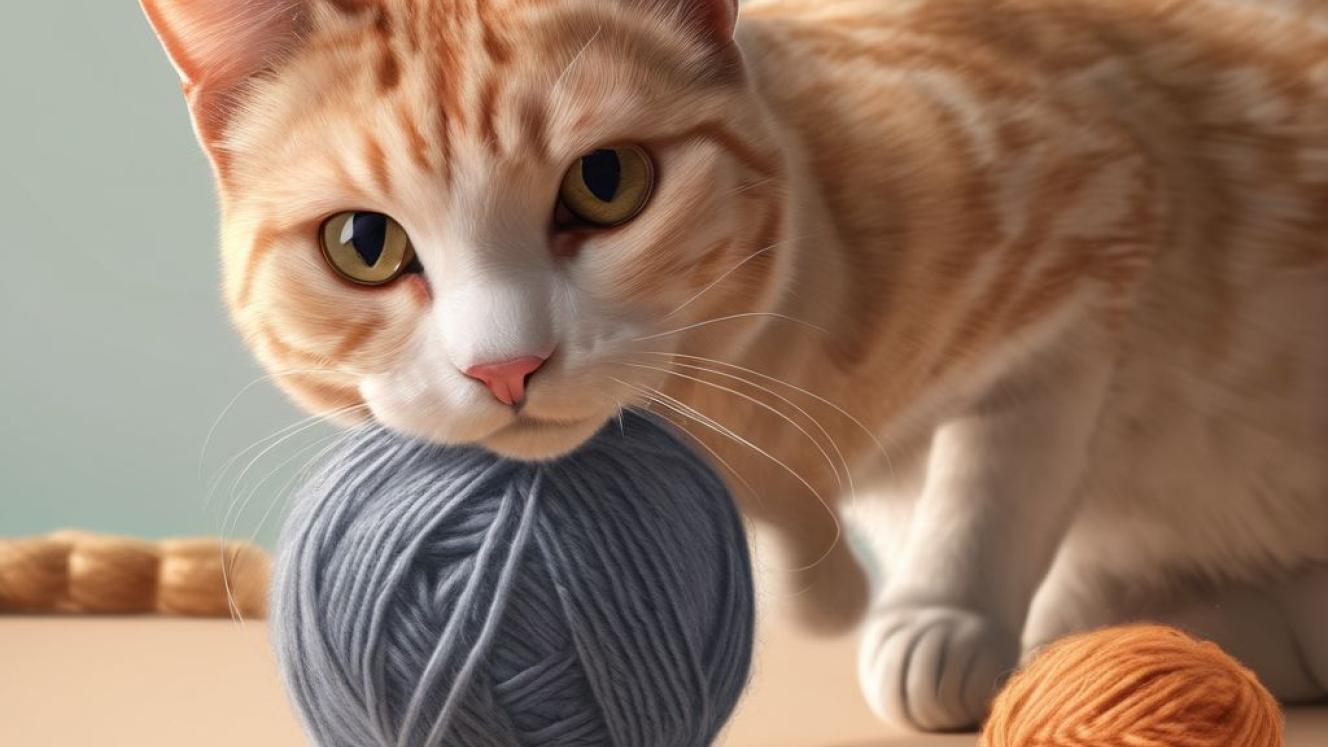 cat playing with wool ball